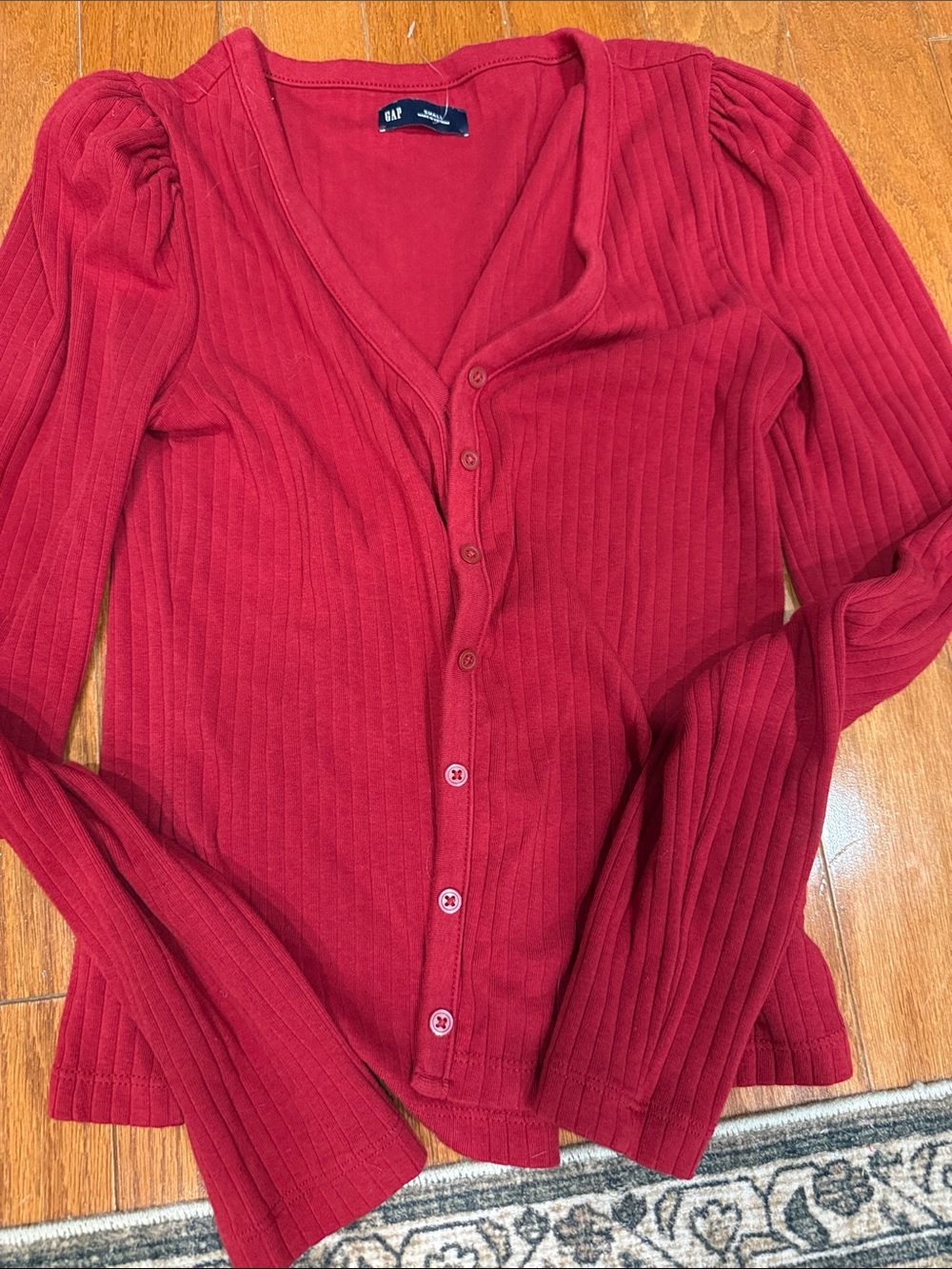 GAP Women's Crimson Ribbed Button Cardigan